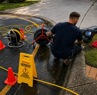 Burst drain pipe being repaired in Kings Park